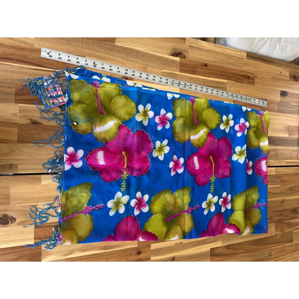 Banana Moon Y2K Tropical Floral Sarong Wrap Skirt Hibiscus Fringe Beach Cover Up